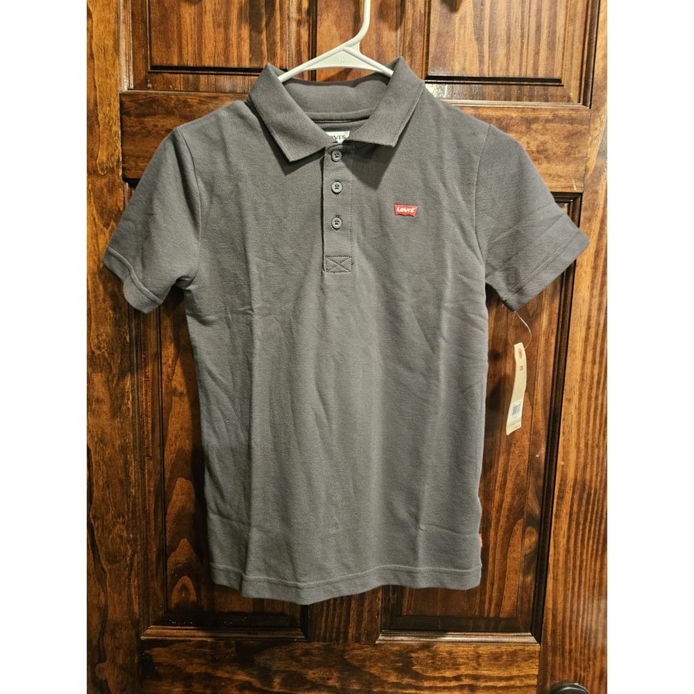 Levis Boys Polo Shirt Short Sleeve Gray Pique Knit Top 91A893 Size S 8-10YR
